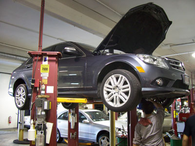 A new 2008 Mercedes-Benz C300 4-Matic undergoing it's first 'A' service. 