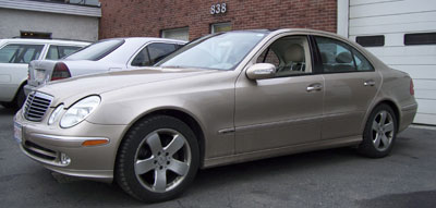 A 2005 Mercedes-Benz E500 in DB693 Desert Silver Metallic in for Service 'C'