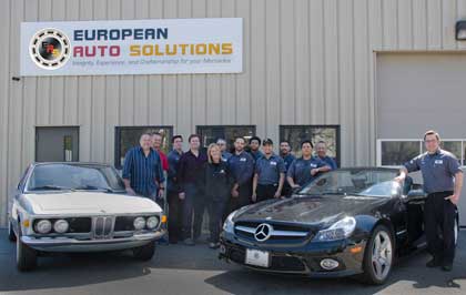 European Auto Solutions team of Mercedes-Benz and BMW specialists at our facility at 1486 Main St., Waltham, MA