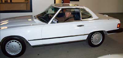 This recently purchased 1989 Mercedes-Benz 560SL (last year of production) underwent the E.A.S. "list" of recommendations and improvements. The happy new owner is pictured here leaving our shop and headed for his home in South Carolina. He reports the trip went flawlessly.