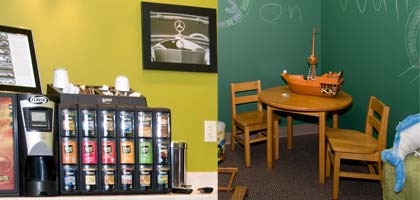 Mouse over to see our waiting area, virtual office and kids playroom